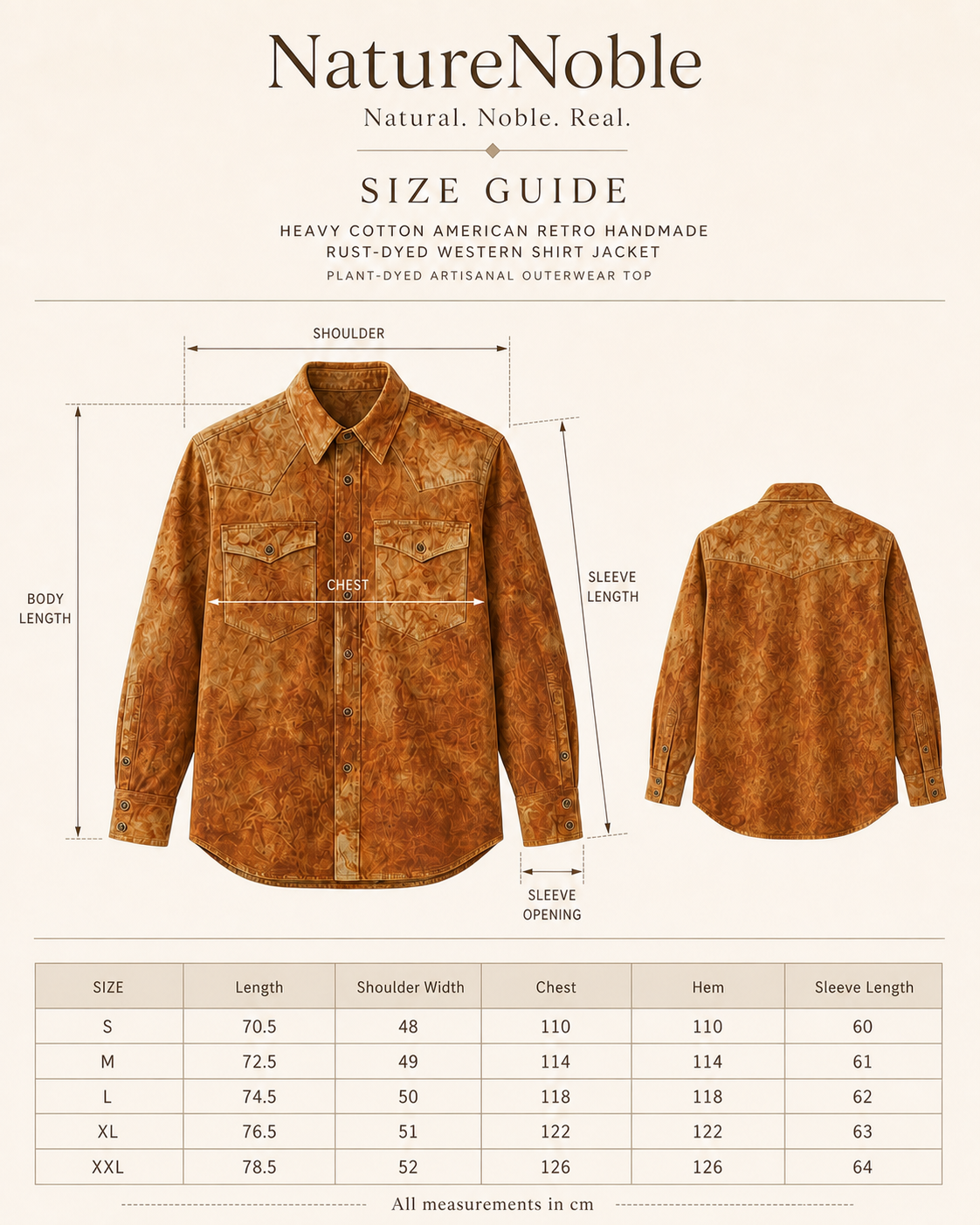 Rust Western Shirt - Size Guide