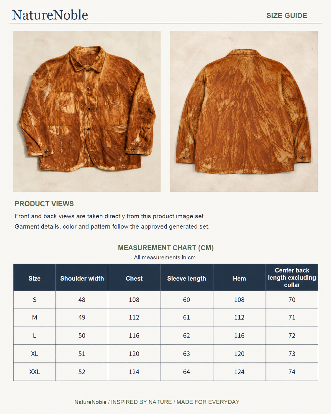 Rust Rail Chore Coat - Size Guide