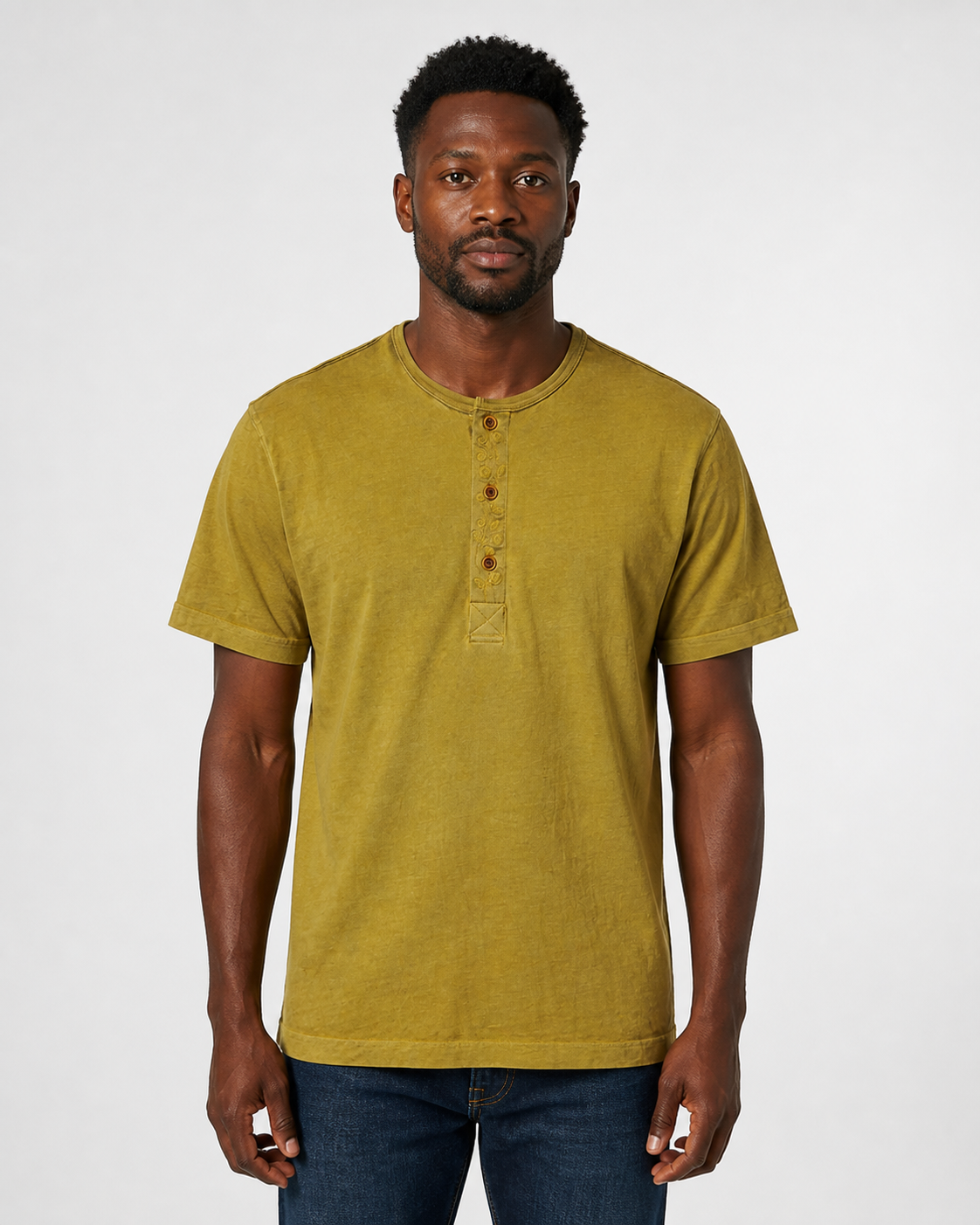 Henley Tee Mustard Olive - Construction Detail