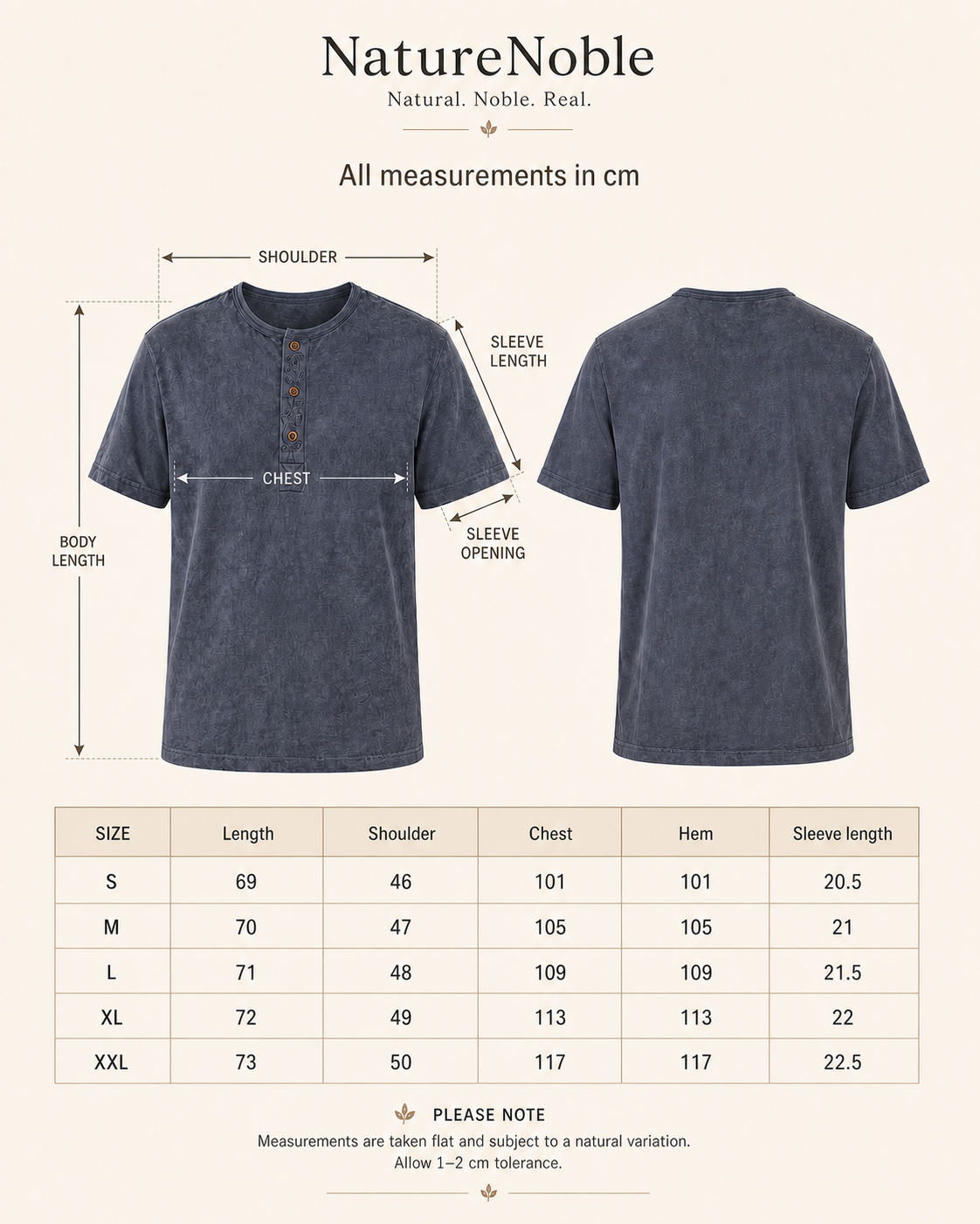 Henley Tee - Size Guide