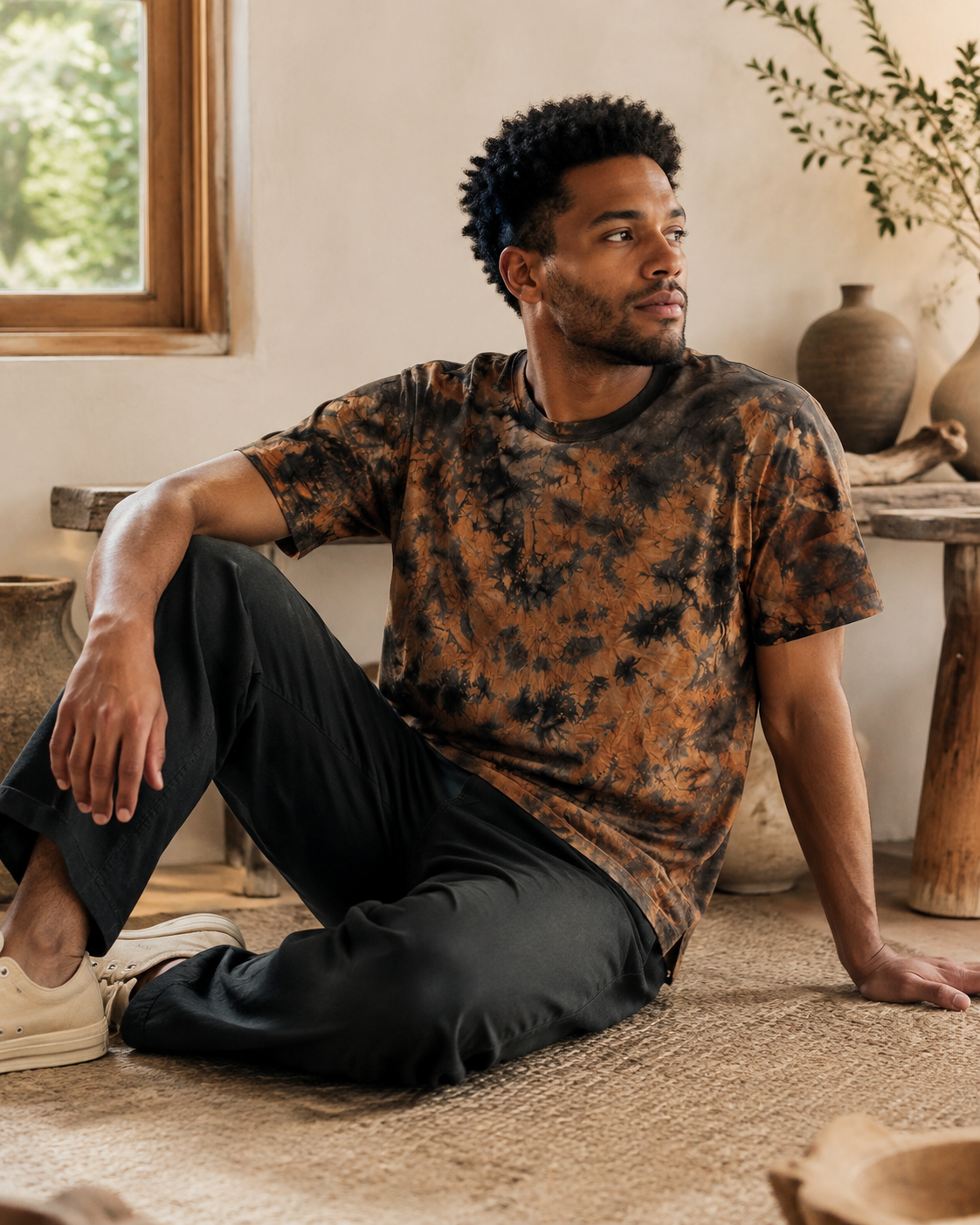 Spiral Earth Tee - Lifestyle Seated (Color 02)