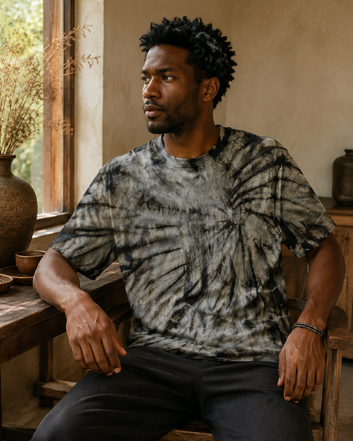 Spiral Earth Tee - Lifestyle Seated (Color 03)