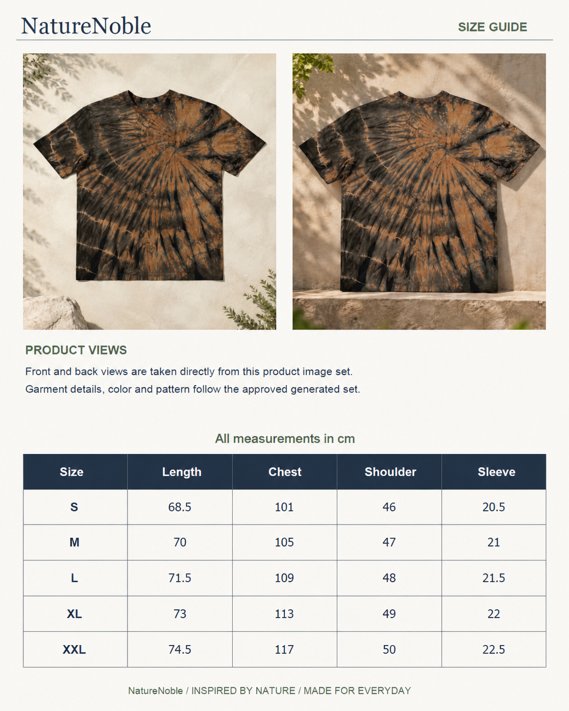 Spiral Earth Tee - Size Guide