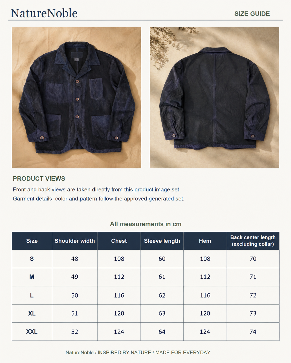 Rust Field Jacket - Size Guide