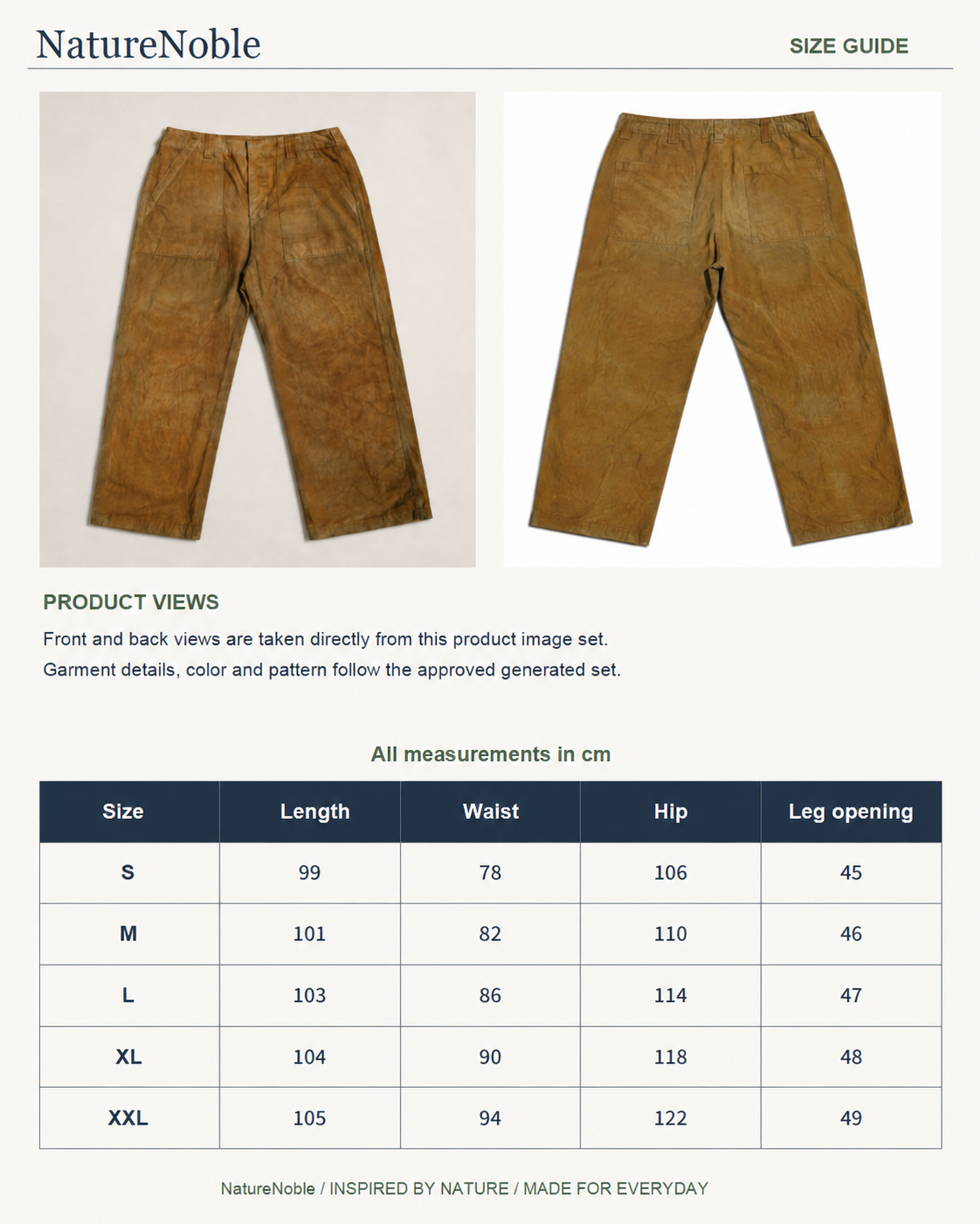 Mud Line Work Pants - Size Guide