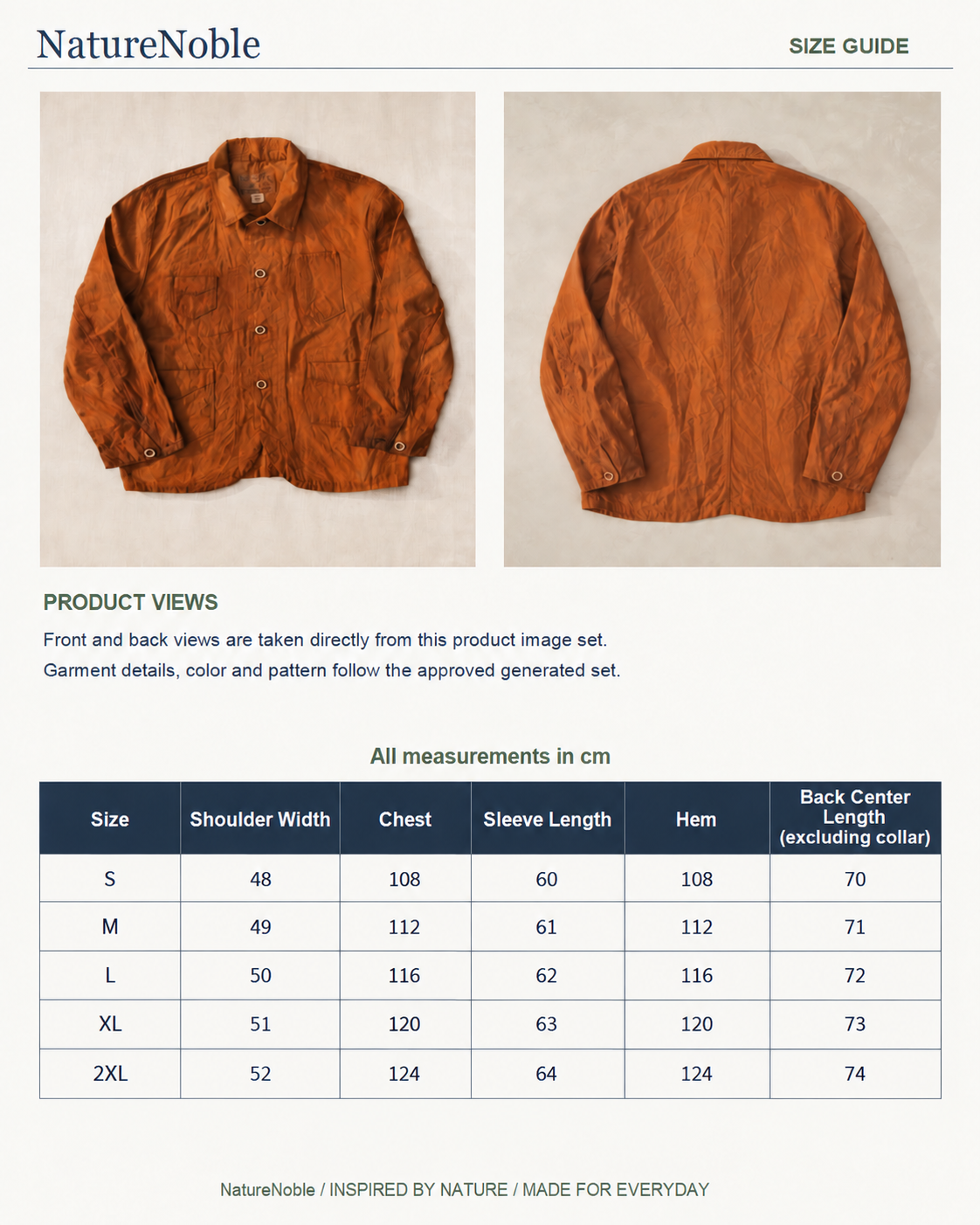 Gambiered Canvas Jacket - Size Guide